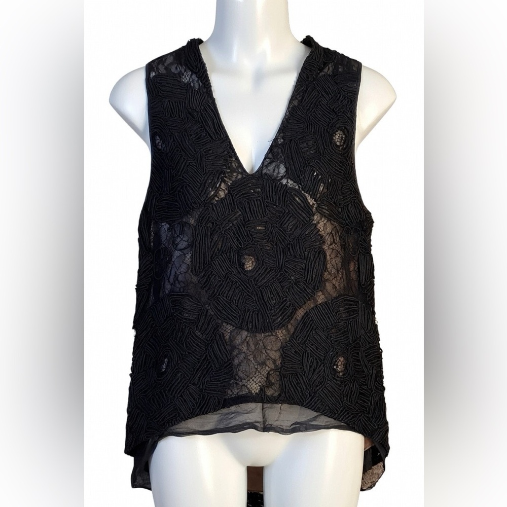 AUTHENTIC Vera Wang Black & Nude silk layered Textured Top Sleeveless Blouse 2